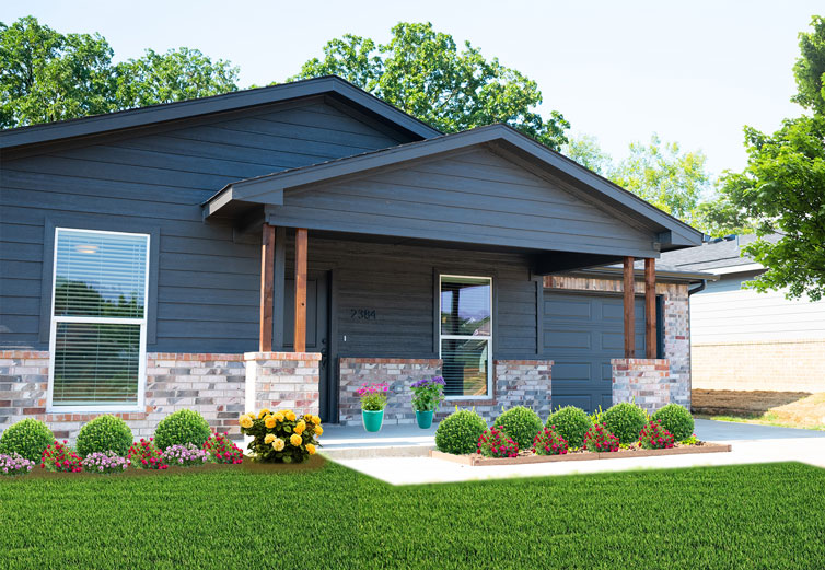 The Exmoor Elevation in the 1200 Series by Wyldewood Homes located only on Miller Street in Denison, texas